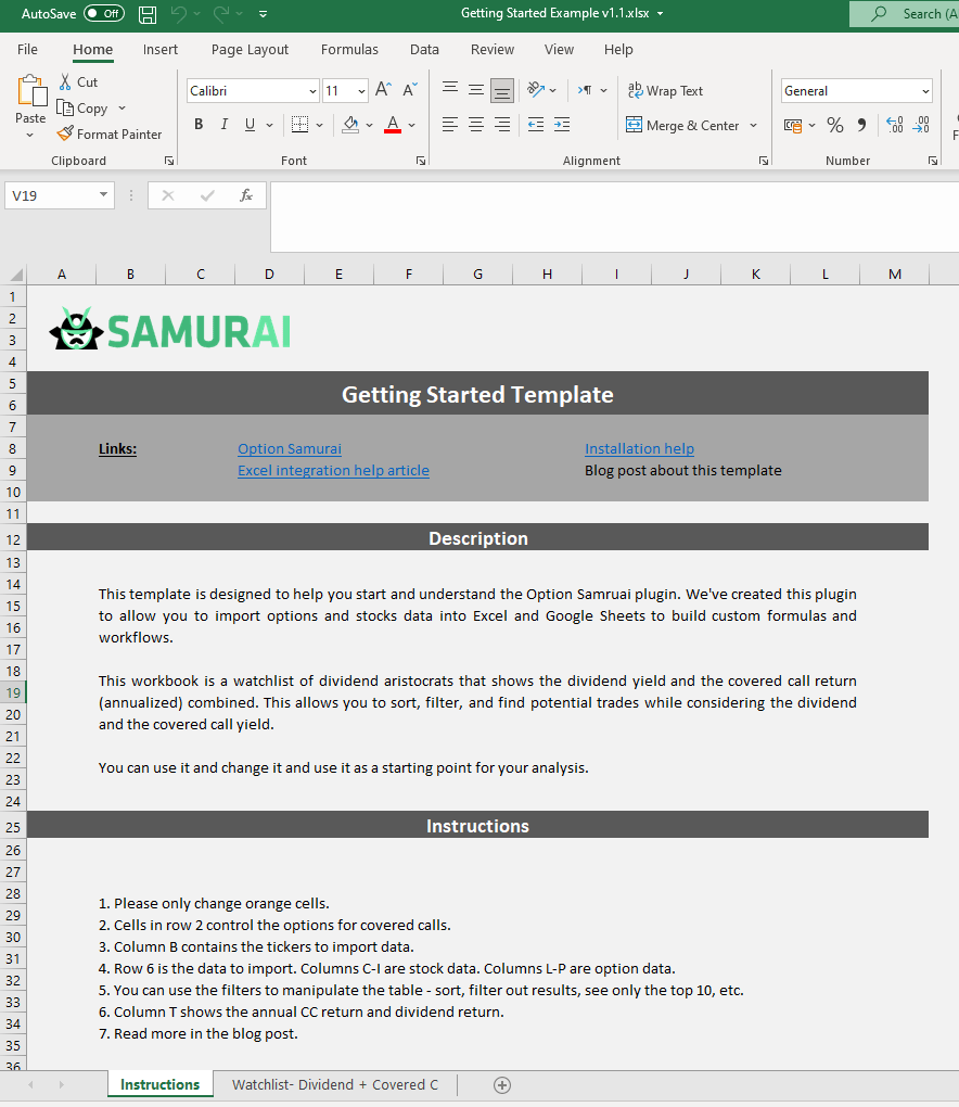 Excel Template: Import Options Data